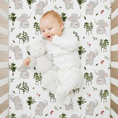 ACRABROS Crib Sheets for Girl Boy: Stretchy Baby Fitted Crib Mattress Sheets Sets 2 Pack Standard Size Ultra Soft Neutral, Elephants&Polar Bears