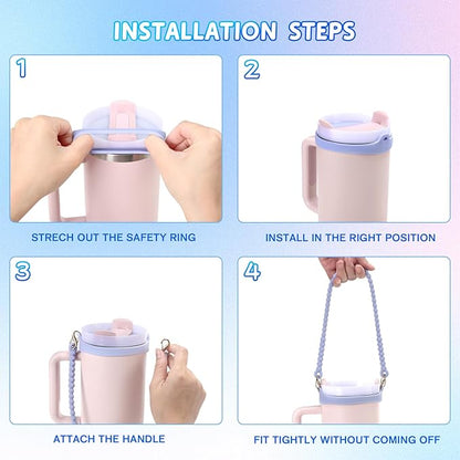 2PCS Water Bottle Handle - Strap Carrier Soft and Durable Silicone Water Bottle Sling Fits Most 8-40oz Bottles(W+P)