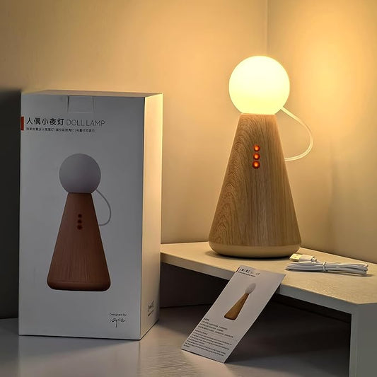 Doll Night Lamp, Battery Operated 1800mAh, C-Type Charging Port, Wood Accent Color (Wood Color)