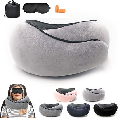 2024 Memory Foam Neck Pillow 360 Degree Neck Support Travel Pillows for Airplanes and Long Flight Travel Neck Pillow (Grey)