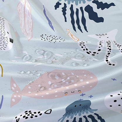 AILONEN Cartoon Ocean Life Shower Curtain for Kids 36" W*72" H Inch,Kawaii Fish Whales Octopuses Pattern Shower Curtain,Ocean Life Theme 12 Pack Hooks Polyester Waterproof Fabric Decor for Bathroom