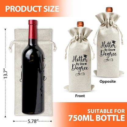 Graduation Wine Bag, Hotter By One Degree Wine Gift Bag For Her Masters Graduates College Grad, Burlap Wine Bottle Cover Bag For Graduation, Graduation Party Supplies Or Favors Or Decoration