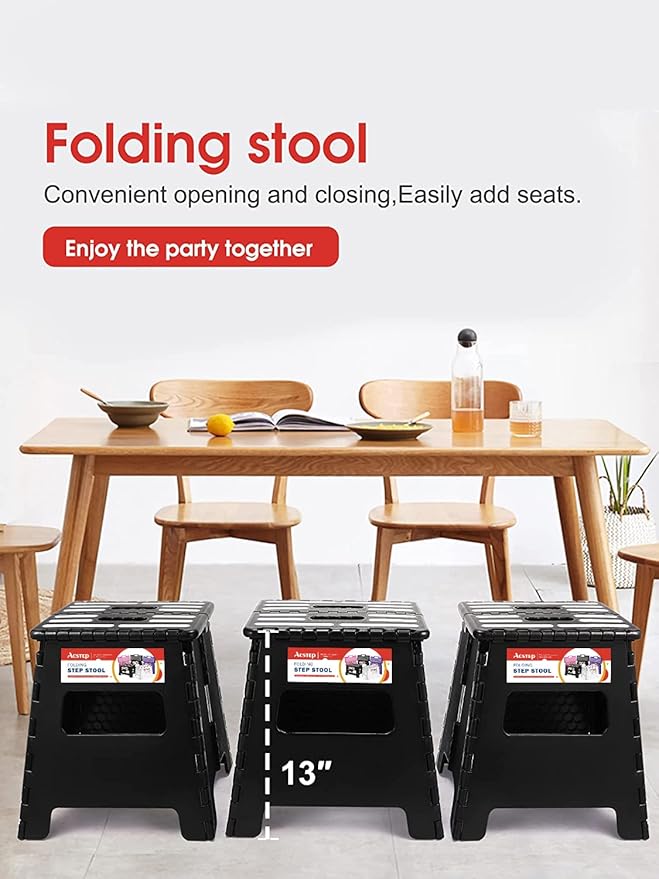 ACSTEP 13“ Folding Step Stool for Adults 1 Pack,Holds Up to 330 lbs, Thicken Plastic Folding Step Stool is Sturdy Enough to Support Adults and Safe Enough for Kids .Black