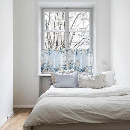 Blue Christmas Kitchen Curtains and Valances Set, Winter Snowy Owl Poinsettia Eucalyptus Leaves Windows Treatments Tiers Half/Short Curtains for Small Windows Cafe /Living Room/ Bedroom 54x36 in