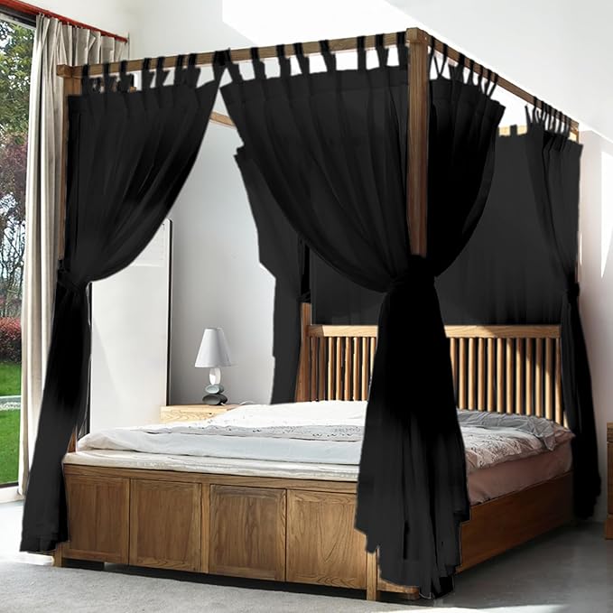 AIKASY Princess Canopy Bed Curtain with Top and Self-Adhesive Velcro, Creating a Romantic Atmosphere in The Room