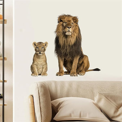 Lion Wall Decals, Vinyl Removable 3D Stickers for Bedroom Nursery Decor - Peel and Stick Cute Baby Girl Boy Toddler Kids Room Art Decoration, Woodland Forest Safari Jungle Mural Waterproof