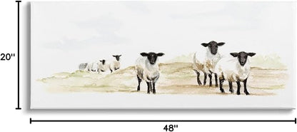 Stupell Industries Sheep Farm Flock Children's Nursery Watercolor Painting Canvas Wall Art, 48 x 20, Tan