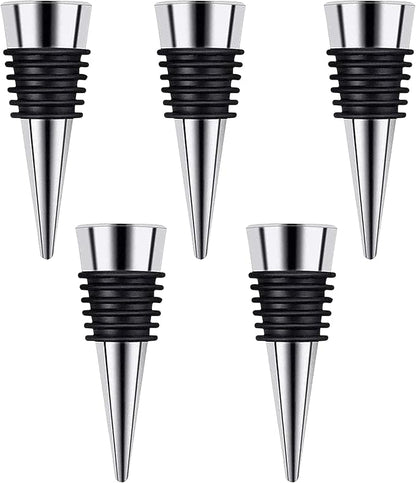 5 Pcs Wine Stopper, Stainless Steel Vacuum Bottle Stopper for Beverage, Wine Fresh, Reusable Wine Corks Tapered Storage Craft for Bar, Party, Wedding