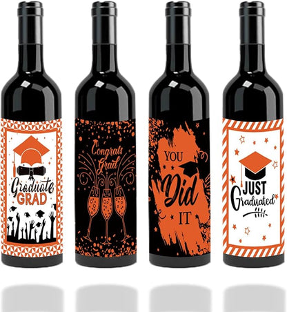 24Pcs Graduation Gift Wine Labels Congrats Grad Wine Bottle Stickers Graduation Party Waterproof Wine Bottle Decoration Cover for College Congrats Graduation Party Decorations, 4 Design