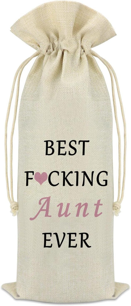 Aunt Gift Wine Bag Aunt Birthday Gift from Niece Nephew Burlap Reusable Wine Gift Bags with Drawstrings Aunt Announcement Gift Mothers Day Christmas Retirement Gift for Aunt Auntie Appreciation Gift