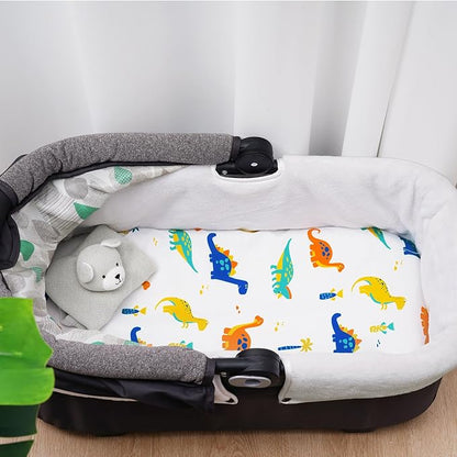 3 Pack Bassinet Sheets, Ultra Soft Breathable Comfortable Baby Sheet Set for Boys Girls Neutral, Univeral Fit for Most Cradle and Bassinet Mattress, Dinosaur