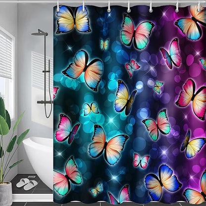 AILONEN Colorful Butterfly Shower Curtains,Gradient Butterfly Bath Curtain for Bathroom Decor,Polyester Waterproof with 12 Plastic Hooks 36" W*72" H