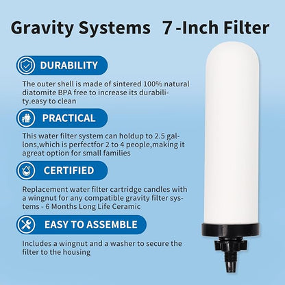 7-inch ceramic water filter Candle,7'' water filter replacement filters with Activated Carbon for Countertop Gravity Water Filter System,Water Cooler Filtration Systems.