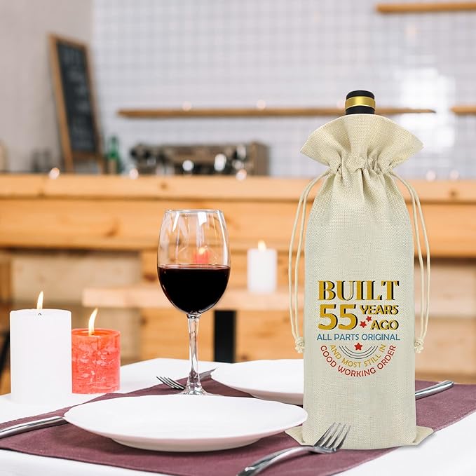 55 Year Old Birthday Gifts 55th Birthday Gift for Grandma Grandpa Wine Bag 55th Wedding Anniversary Birthday Gift for Women Men Christmas Birthday Party Decorations Reusable Wine Bottle Bag Cover