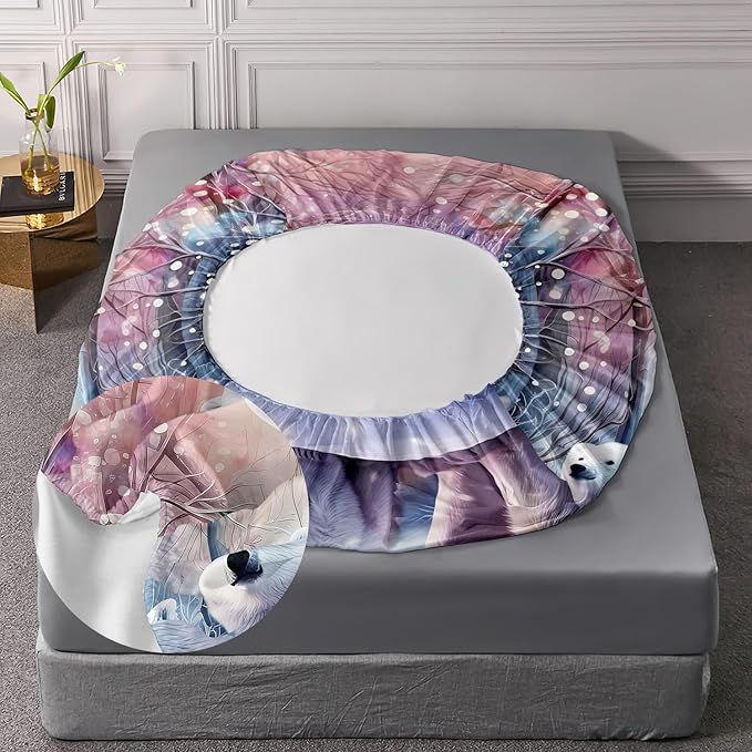 AILONEN Polar Bear Fitted Sheet Set Twin Size, Arctic Animals Bedding Winter Snow Bear Kawaii Kids Bed Sheet with 2 Pillowcases,3 Pieces Twin Fitted Sheet Set for Girls Boys
