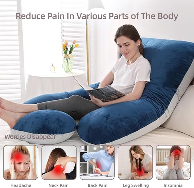 60 Inch Full Body Pregnancy Pillows for Sleeping Cooling Pregnancy Pillow,Maternity Pillows for Pregnant Women with Removable Washable Velvet Cover. (Light Grey & Blue)