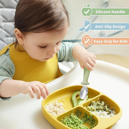 8 Pieces Toddler Utensils Set - Kids Silverware Set with Silicone Handle Children Safe 18/8 Stainless Steel Forks and Spoons Anti-Choke Design Food Grade Dishwasher Safe