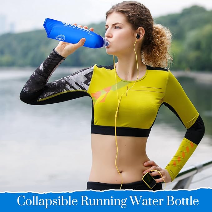 6 Pack TPU Soft Folding Water Bottles Sports Collapsible Flask Water Bottle Pocket Folding Handheld Soft Water Bottle for Hydration Pack for Hiking Running Cycling Climbing(500ml/16.9oz)