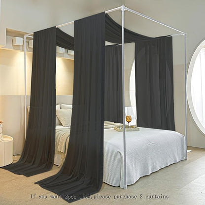 AIKASY Black Bed Canopy Scarf for Full/Queen - Luxury Sheer Canopy Bed Curtains with Light - Suitable for Four-Poster Bed, Metal Bed Frame, Wood Bed Frame -1pic