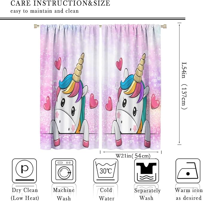 Kids Unicorn Curtains Kids Girls Boys Rainbow Unicorn Pattern Blackout Curtains Bedroom Curtains 42x54 Inches 2 Panels