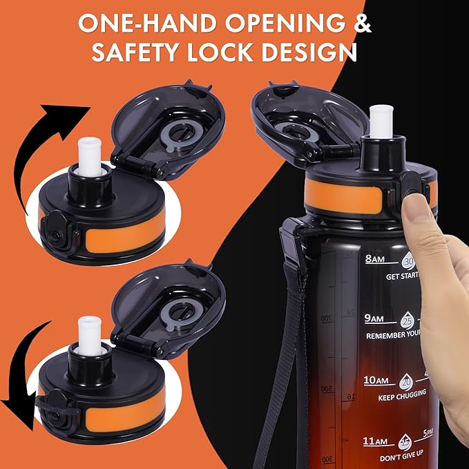 32 oz Water Bottle with Detachable Straw, Clear Motivational Water Bottles with Time to Drink, Tritan & BPA Free Sports Water Jug with Time Marker, Upgraded handle design