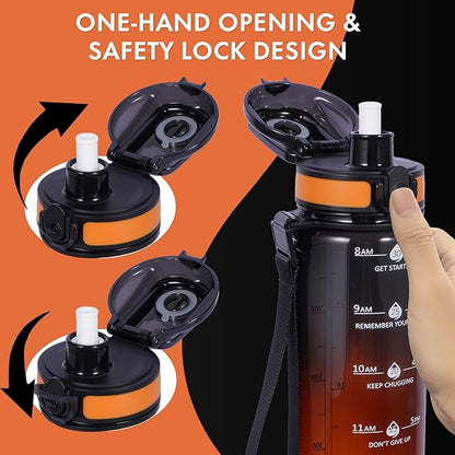 32 oz Water Bottle with Detachable Straw, Clear Motivational Water Bottles with Time to Drink, Tritan & BPA Free Sports Water Jug with Time Marker, Upgraded handle design