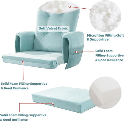 5 PCS Velvet Glider Rocker Replacement Cushions with Side Storage Pocket, Thickened & Supportive Cushions Set for Indoor Nursery Rocking Chair, Blue
