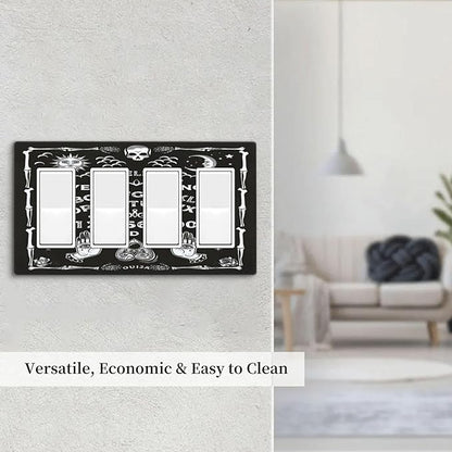 Black Witchy Skeleton Skull Gothic Sun Moon 4 Gang Rocker Decora Novelty Light Switch Cover Decorative Unique Outlet Covers Wall Plate Electrical Faceplate Switchplate GFCI for Bedroom