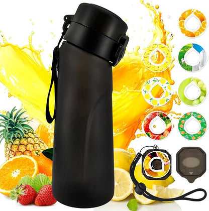 Air Water Bottle with Flavor Pods, 750ML Scent Water Cup with Flavor Pods Box，0% Sugar Fragrance Water Bottle Suitable for Outdoor Sports (Black+8pods)