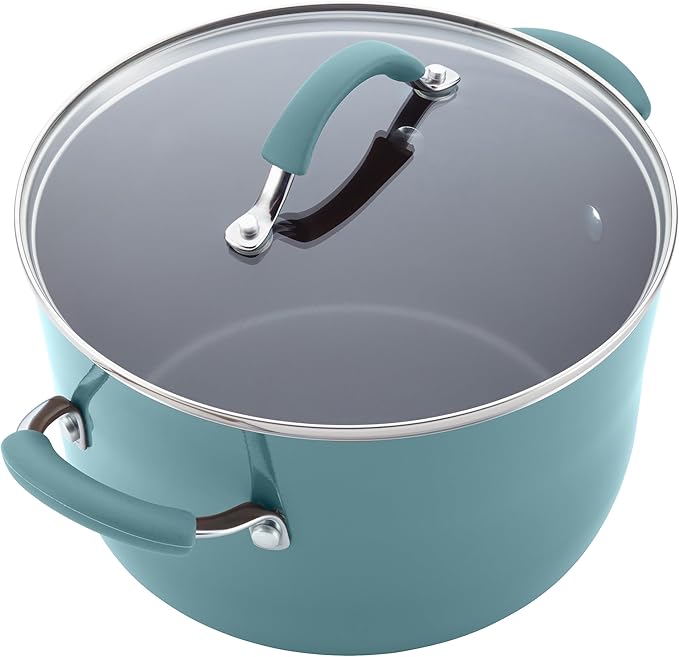 Rachael Ray Cucina Nonstick Cookware Pots and Pans Set, 12 Piece, Agave Blue