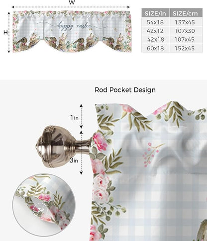 Rabbits Flowers Easter Blackout Tie Up Valance Curtains for Kitchen Windows Eucalyptus Leaf Spring SummerWindow Toppers Balloon Shades for Living Room/Bathroom/Bedroom,1 Panel, 60" X 18",Buffalo Plaid