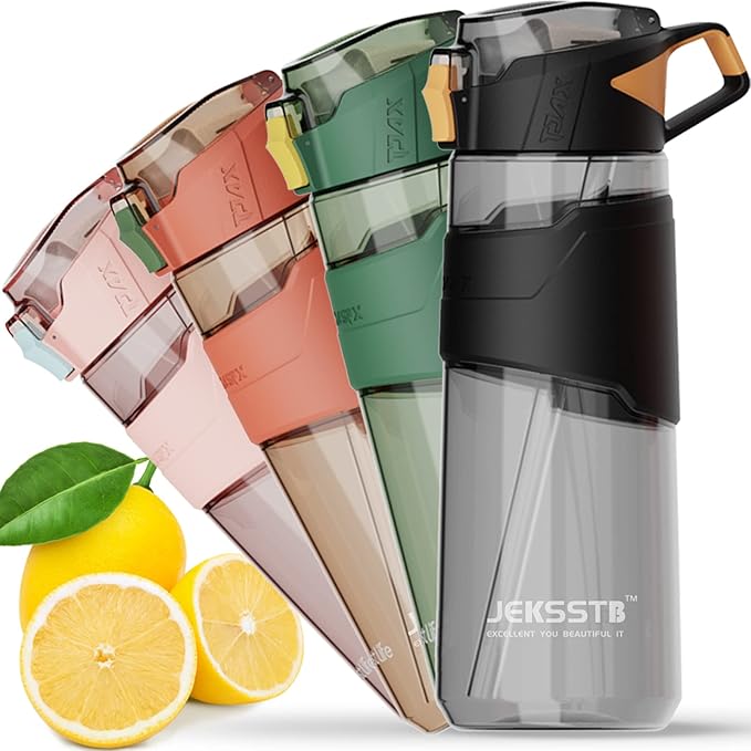 Sports Bottle - 22oz, Water Bottle with Straw, Leak Proof Flip Top Simple Modern Water Bottle, BPA Free Tritan Plastic Water Bottle. Suitable for Gym, Outdoor Travel Sports Enthusiast (Black)