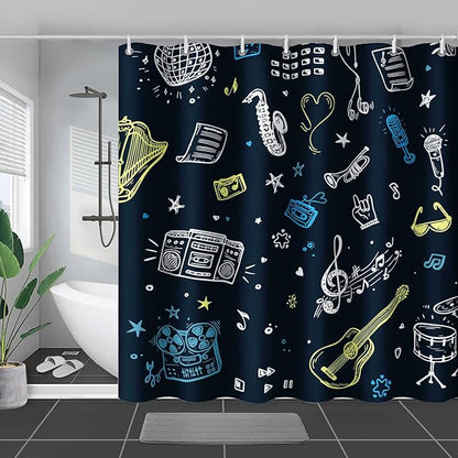 AILONEN Graffiti Note Music Shower Curtain,Hip Hop Music Art Bath Curtain Minimalist Bathroom Curtain 48" W*72" H Polyester Waterproof Bathroom Curtain with 12 Hooks