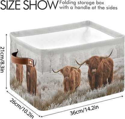 Scottish Highland Cow Storage Basket Fabric Storage Bin Baskets Bull Farmhouse Funny Animal Foldable Storage Boxes Bag for Baby Cloth Dog Toy Book Storage Cubes Shelf Closet Basket 16×12×8 Inches
