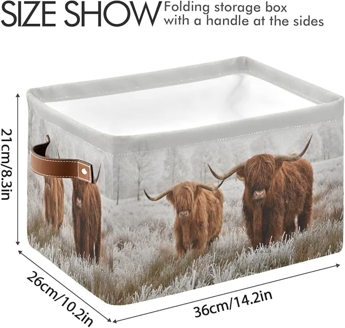 Scottish Highland Cow Storage Basket Fabric Storage Bin Baskets Bull Farmhouse Funny Animal Foldable Storage Boxes Bag for Baby Cloth Dog Toy Book Storage Cubes Shelf Closet Basket 16×12×8 Inches