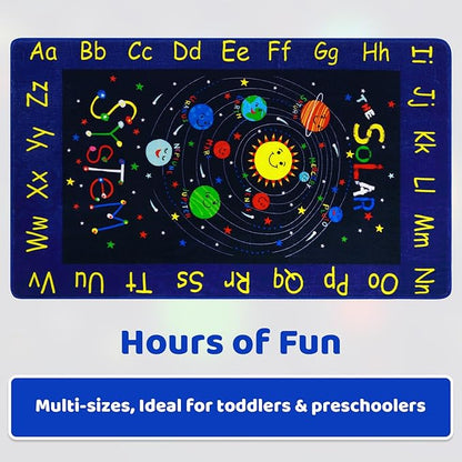 Kids Rug 3x5 Rug Solar System Pattern Nursery Rug Baby Soft Area Rug Non Shedding Carpet for Babyroom Play Room Non Slip Educational Rug Galaxy Outer Space Playmat, Blue|Solar System 3'x5'