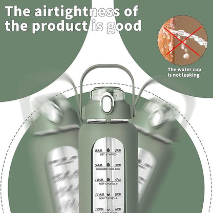 64oz Glass Water Bottle with Straw - Half Gallon Large Motivational Water Bottle with Silicone Sleeve Time Marker, Ideal for Gym, Sports, Workouts, Daily