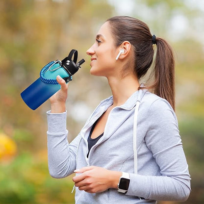 32oz/40oz/64oz Insulated Water Bottles - Vacuum Triple Walled Cold-48H Hot-24H, Water Bottle w/Straw & Chug Lid, Paracord Handle, Bottle Carrier, Stainless Steel Water Flask Mug for Sport Gym Yoga