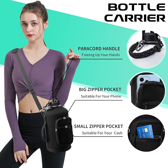 Insulated Water-Jug Gallon Water Bottles - with Straw & Spout Lids, Paracord Handle & Bottle Carrier, 128OZ Metal Gallon Water Bottle Large, Vacuum Thermo Jug Stainless Steel Water Flask Jug Outdoor