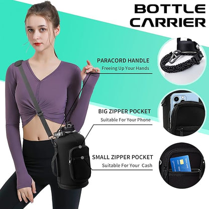 Insulated Water-Jug Gallon Water Bottles - with Straw & Spout Lids, Paracord Handle & Bottle Carrier, 128OZ Metal Gallon Water Bottle Large, Vacuum Thermo Jug Stainless Steel Water Flask Jug Outdoor