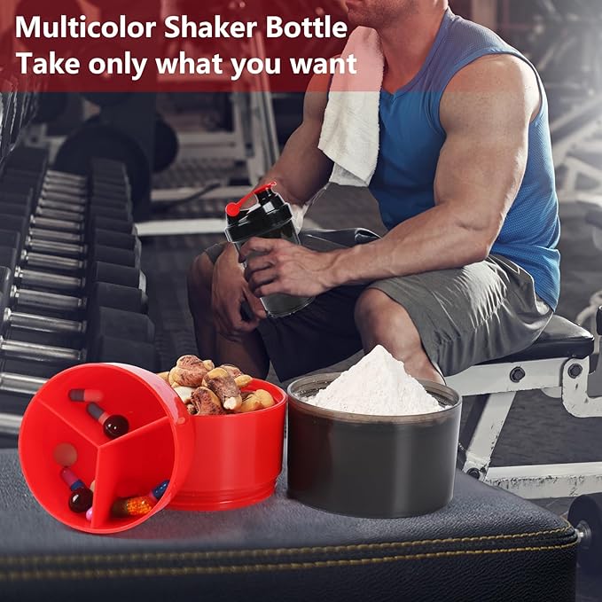 Shaker Bottle,Protein Shaker with Powder Storage Container 18oz, Leak Proof, Gym Bottle Portable Pre Workout for Mix & Drink Shakes & Smoothies,Dishwasher Safe,BPA Free,Red