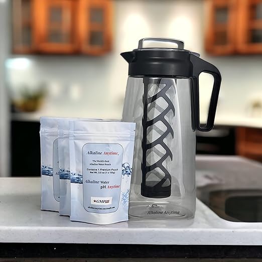 Alkaline Water Filter Pitcher with Infuser, Tritan Pitcher with Lid 2L | 9.5 pH Alkaline Filters | Tea Pitcher | Tritan BPA Free Ice Coffee Maker | Infuser Pitcher (3 Pack Box (30g Filters))