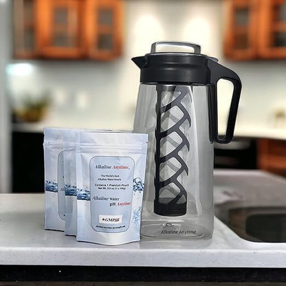 Alkaline Water Filter Pitcher with Infuser, Tritan Pitcher with Lid 2L | 9.5 pH Alkaline Filters | Tea Pitcher | Tritan BPA Free Ice Coffee Maker | Infuser Pitcher (3 Pack Box (30g Filters))