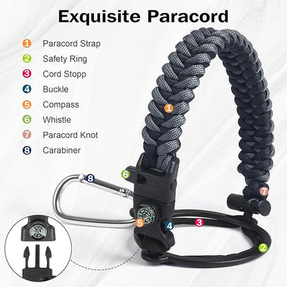 Insulated Water Bottle 64 oz with Straw Lid (3 Lids), Half Gallon Jug Flask, Large Metal Stainless Steel Bottle, 64 oz Double Wall Vacuum Sports Thermo Mug, Cold 48H Hot 24H (Black Grey)