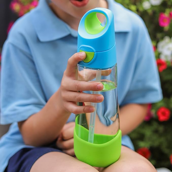 b.box 20oz Tritan Straw Bottle: Large Kids Water Bottle with Flip Straw for School, Daycare. Spill Proof, Leak Proof, Dishwasher Safe, BPA Free (Emerald Forest, 20 oz)
