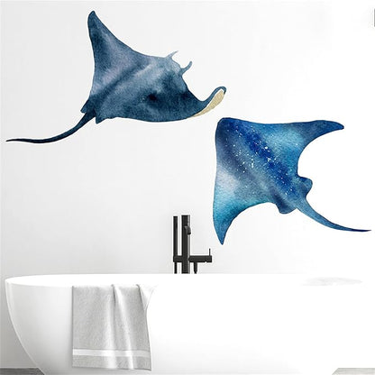 Watercolor Style Halobios Wall Decals Marine Organism Wall Sticker Art Wall Clings Removable Stickers for Nursery Kid'sroom School Livingroom Decoration Murals (Manta Ray1)