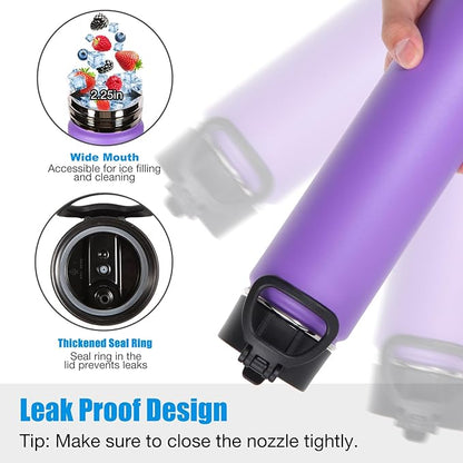 Volhoply 24oz Insulated Water Bottle With Straw Bulk 3 Pack,Metal Wide Mouth Water Bottles With Handle Lid,Reusable Double Wall Thermos,Powder Coated Sport Bottle For Holder(Lavender,3 Count)