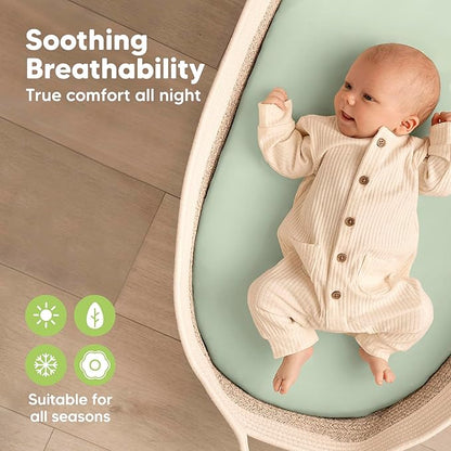 2-Pack Organic Bassinet Sheets for Girls, Boys - 100% Cotton Bassinet Mattress Sheets Compatible with Halo Bassinest Swivel Sleeper, Graco, Baby Delight, Chicco, Unisex Fitted Bassinet Sheets (Sage)