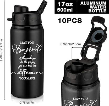 Sunnyray 10 Pcs Employee Appreciation Gift Reusable Aluminum Water Bottle Bulk with Snap Lid May You Be Proud of the Work Thank You Group Team Gift for Coworker Teacher Friend(Black, 17 oz)