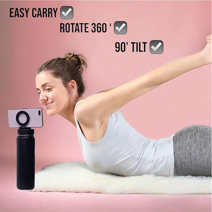 Stainless Steel Water Bottle compatible with all devices Tripod Phone Holder with booster ring -sport -gym-bottle for man & woman -25oz 360Rotate, A-Bubble Gum, 25oz-ct12